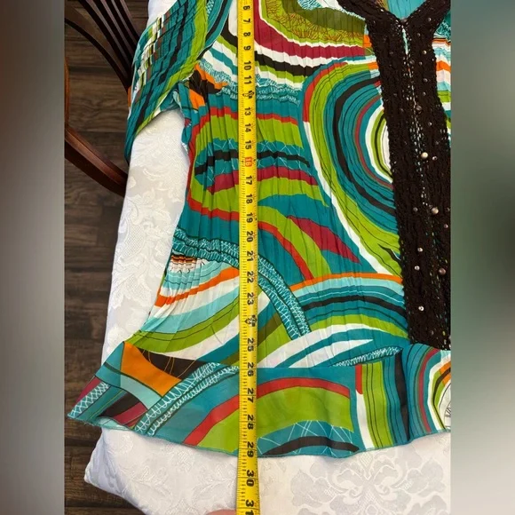 Maggie Barnes Plus 4X 30/32W Chiffon Striped Lace Sequin Peplum Blouse Pleats - Picture 7 of 8